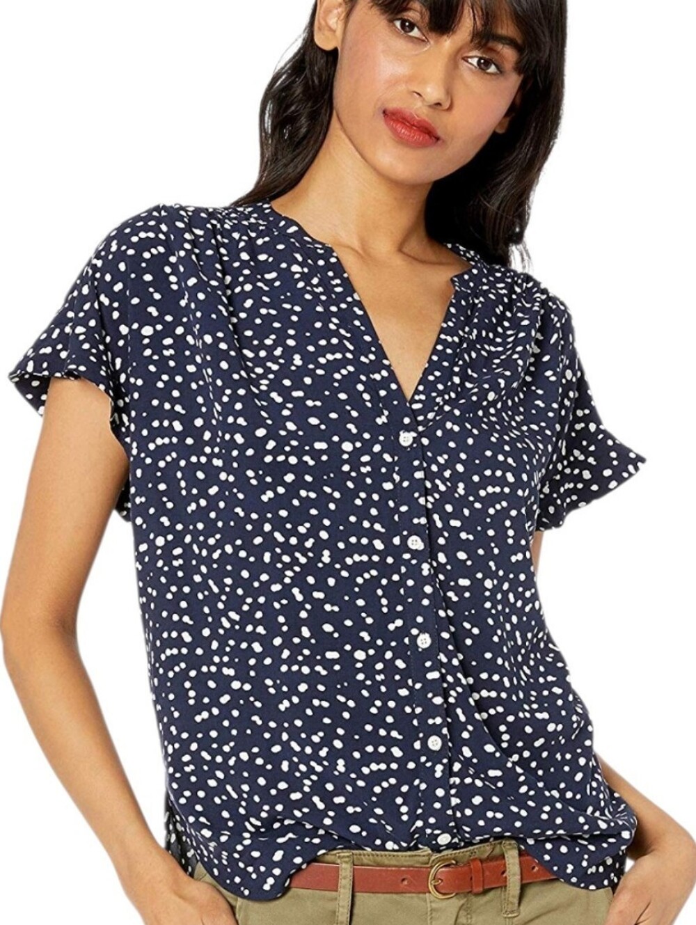 J.Crew MercantileDot Printed Ruffle Sleeve Camp Shirt